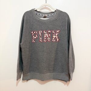 PINK Victoria’s Secret Oversized Sweatshirt Small Leopard Logo Gray